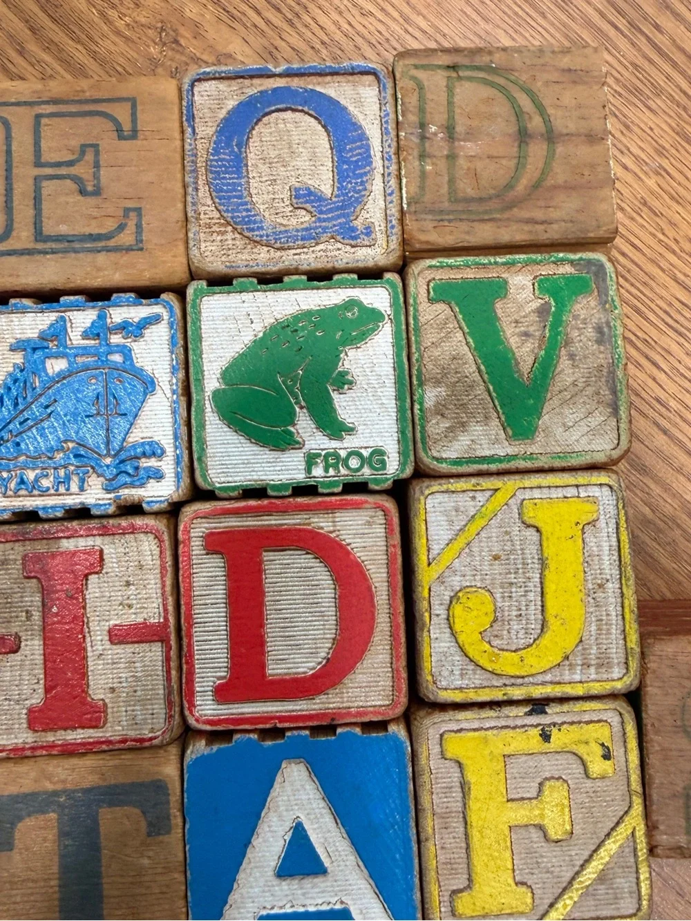 Vintage Antique Wooden Children's Toy Alphabet 43 Blocks Distressed 4 Sided